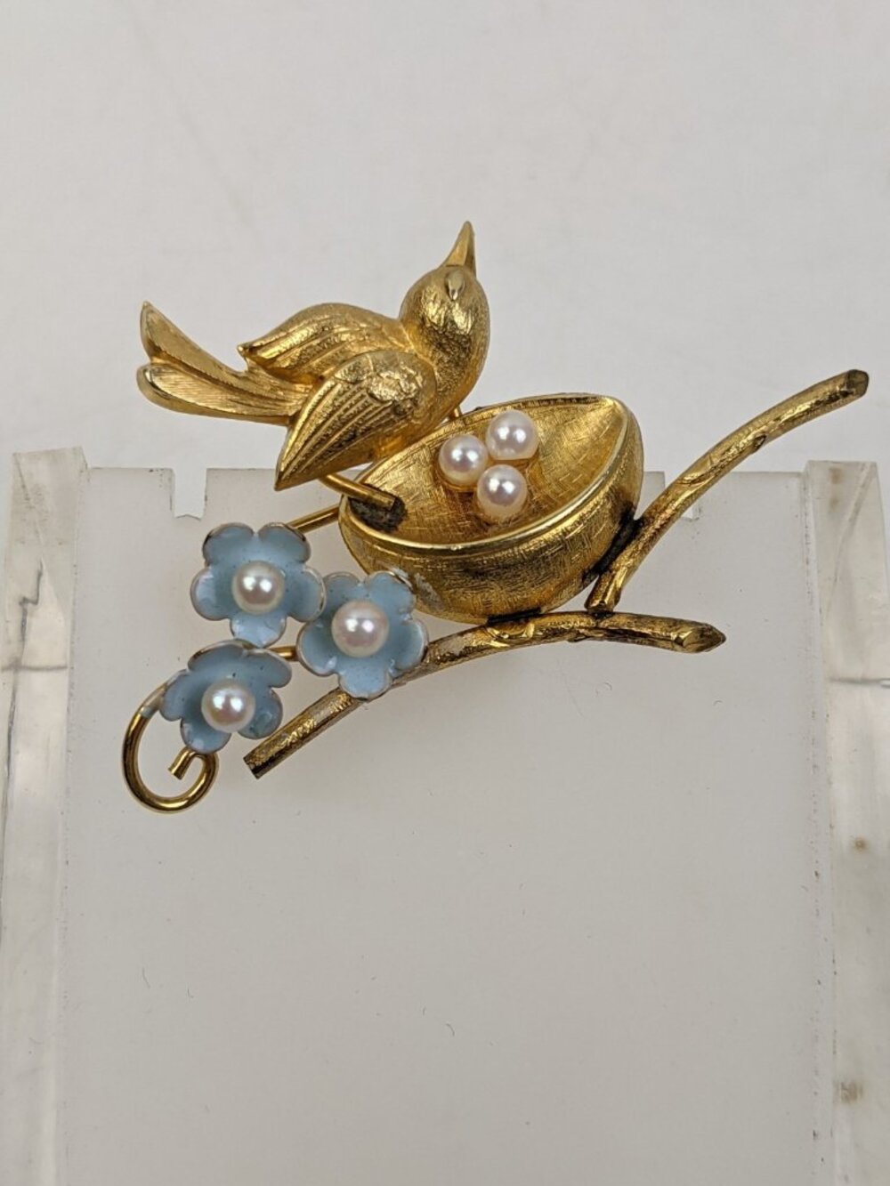 Vintage 1/20 12K Gold Filled Bird Enamel Floral Brooch Pin